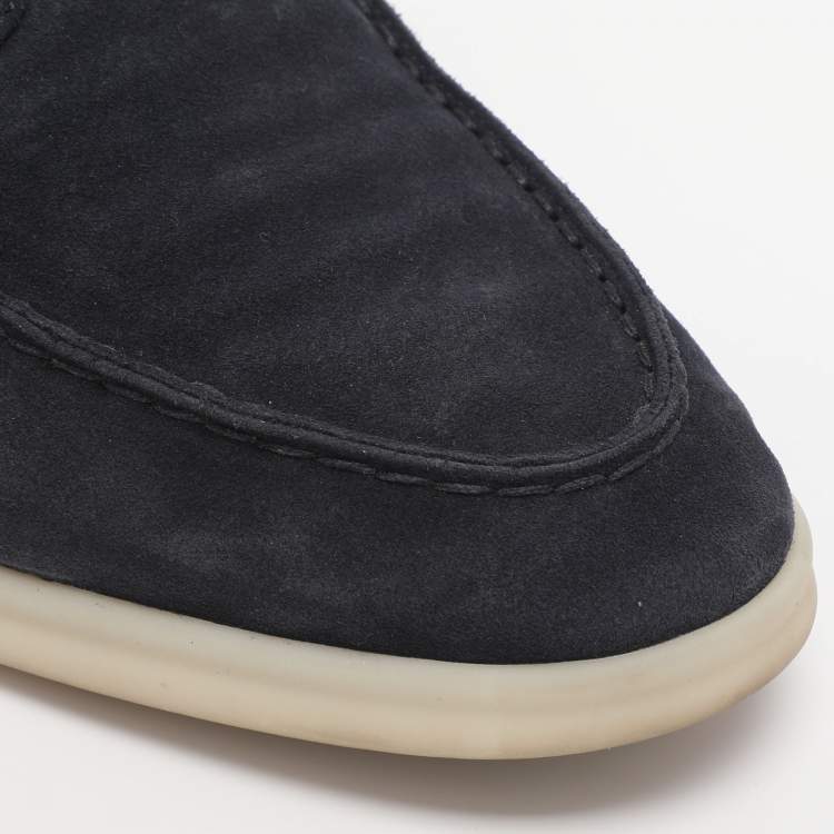 Pre Owned Loro Piana Blue Suede Sea Sail Loafers Size 41.5