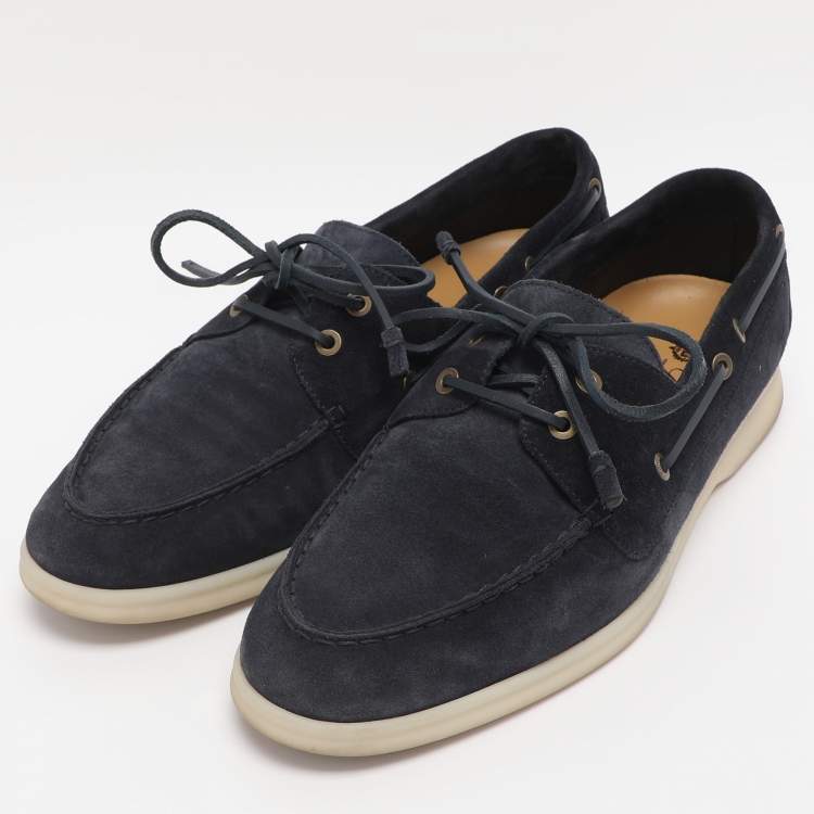 Pre Owned Loro Piana Blue Suede Sea Sail Loafers Size 41.5