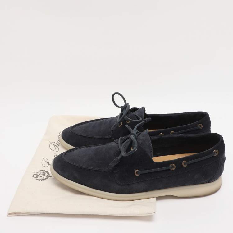 Pre Owned Loro Piana Blue Suede Sea Sail Loafers Size 41.5