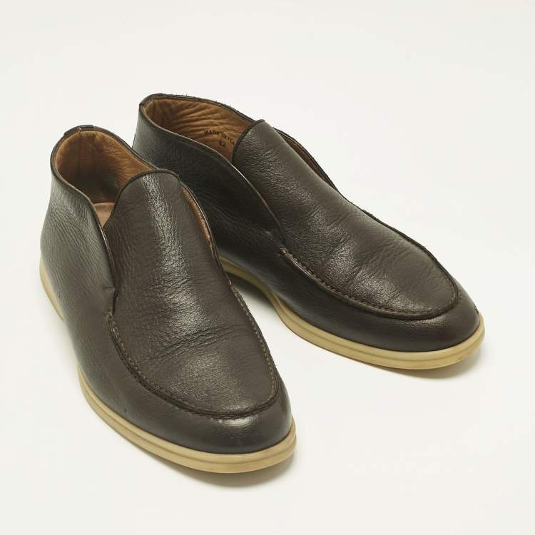 Pre Owned Loro Piana Brown Leather Open Walk Ankle Length Boots Size 42