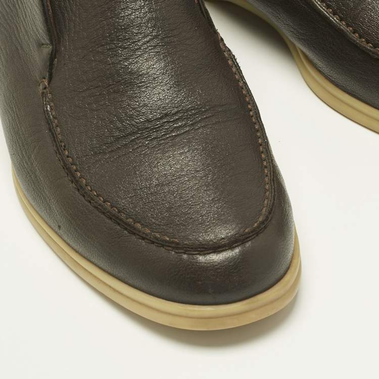 Pre Owned Loro Piana Brown Leather Open Walk Ankle Length Boots Size 42