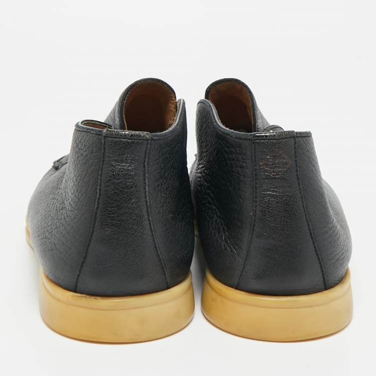 Pre Owned Loro Piana Navy Blue Leather Open Walk Ankle Boots Size 42