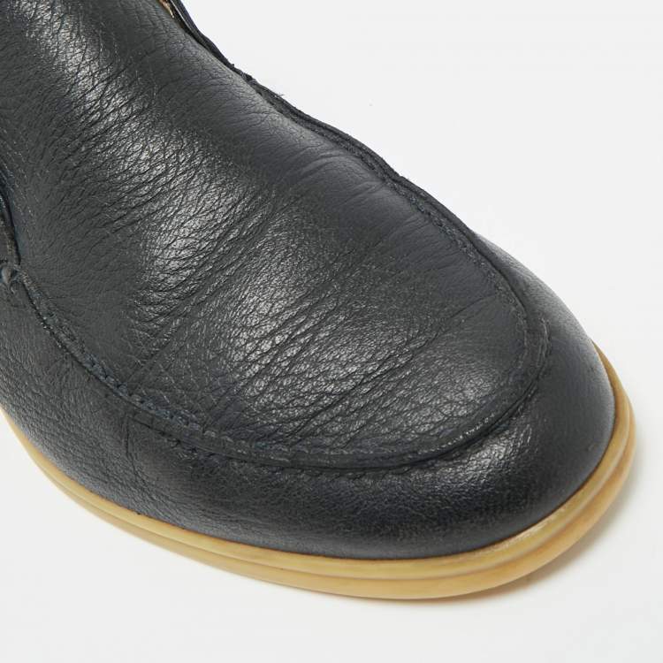 Pre Owned Loro Piana Navy Blue Leather Open Walk Ankle Boots Size 42