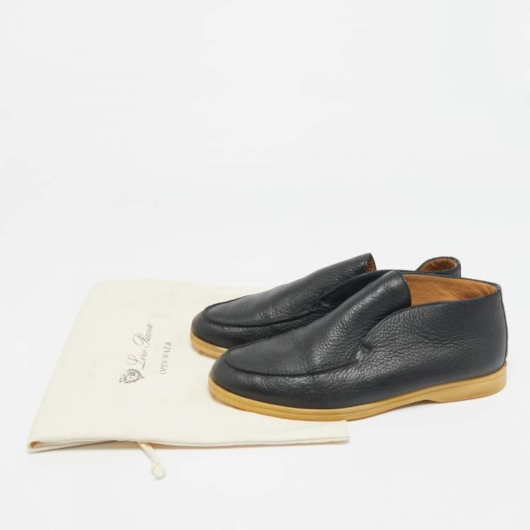 Pre Owned Loro Piana Navy Blue Leather Open Walk Ankle Boots Size 42