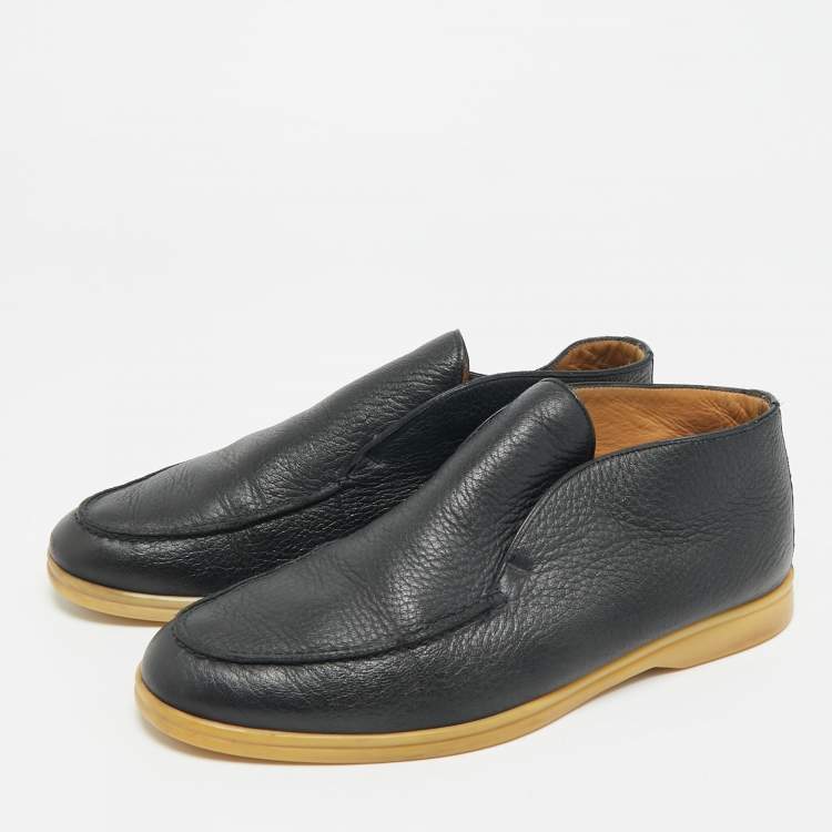 Pre Owned Loro Piana Navy Blue Leather Open Walk Ankle Boots Size 42