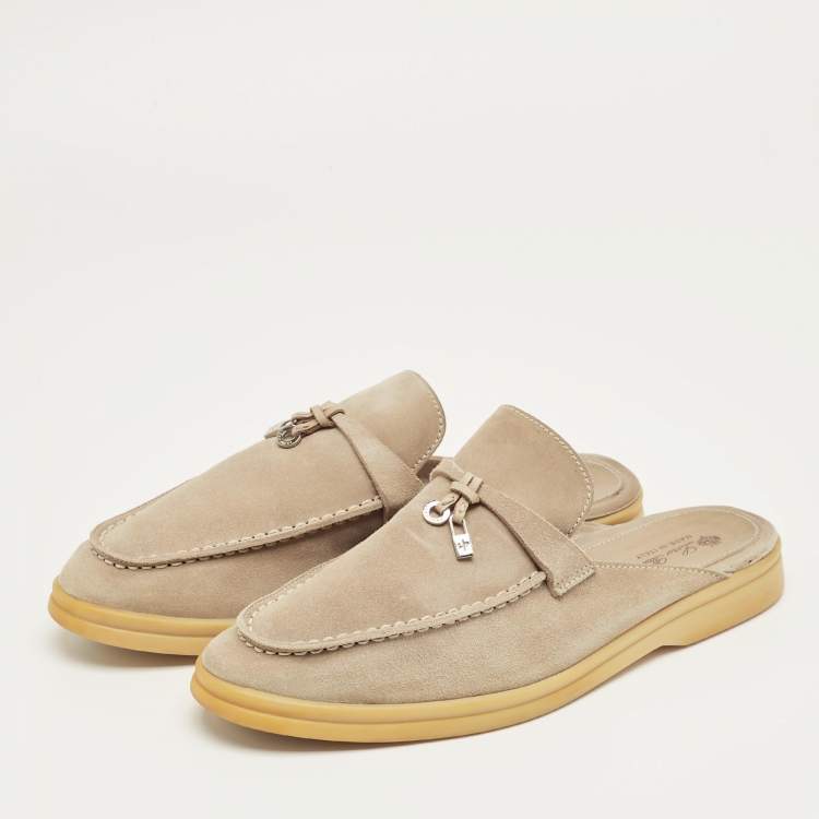 Pre Owned Loro Piana Beige Suede Babouche Charms Walk Mules Size 42