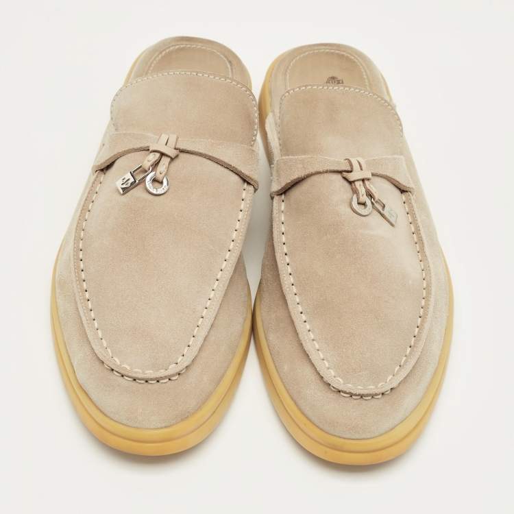 Pre Owned Loro Piana Beige Suede Babouche Charms Walk Mules Size 42