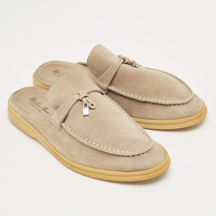Pre Owned Loro Piana Beige Suede Babouche Charms Walk Mules Size 42