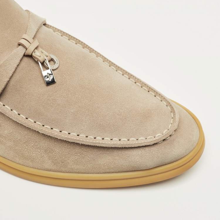 Pre Owned Loro Piana Beige Suede Babouche Charms Walk Mules Size 42