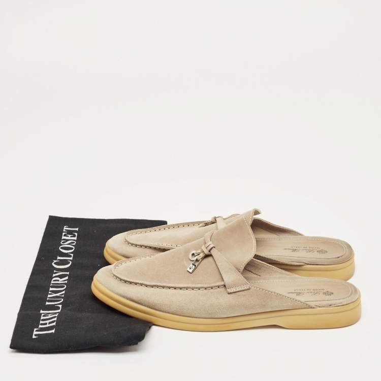 Pre Owned Loro Piana Beige Suede Babouche Charms Walk Mules Size 42