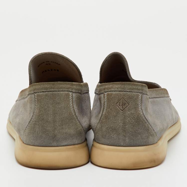 Pre Owned Loro Piana Grey Suede Summer Walk Slip On Loafers Size 42