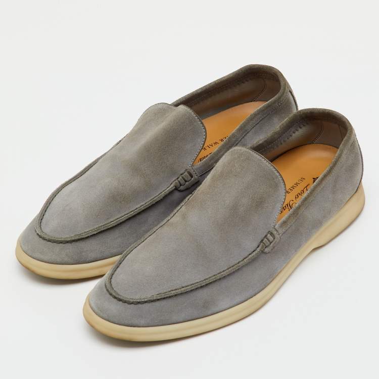 Pre Owned Loro Piana Grey Suede Summer Walk Slip On Loafers Size 42