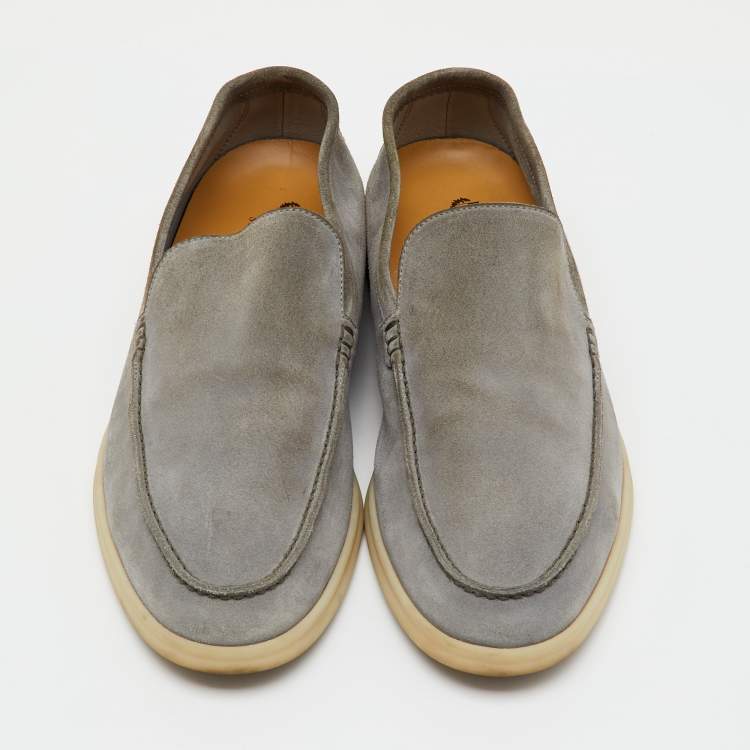 Pre Owned Loro Piana Grey Suede Summer Walk Slip On Loafers Size 42