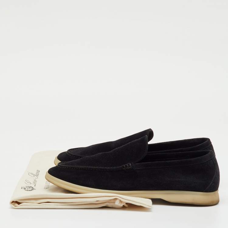Pre Owned Loro Piana Black Suede Summer Walk Slip On Loafers Size 41.5