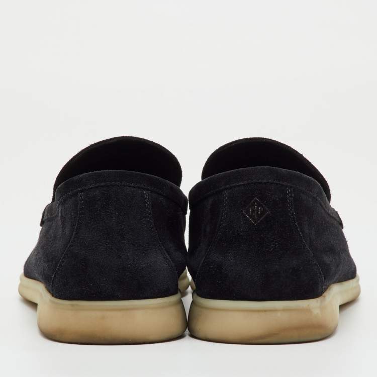 Pre Owned Loro Piana Black Suede Summer Walk Slip On Loafers Size 41.5