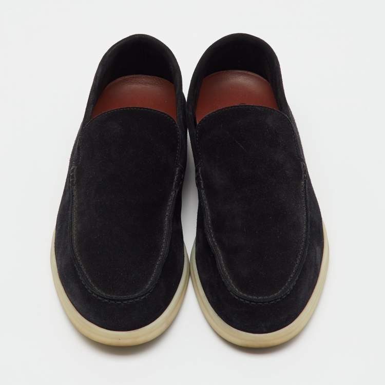 Pre Owned Loro Piana Black Suede Summer Walk Slip On Loafers Size 41.5