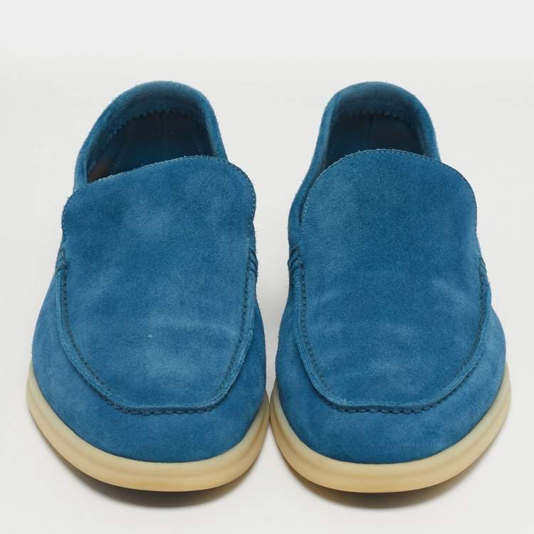Pre Owned Loro Piana Blue Suede Summer Walk Loafers Size 42