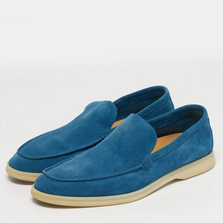 Pre Owned Loro Piana Blue Suede Summer Walk Loafers Size 42