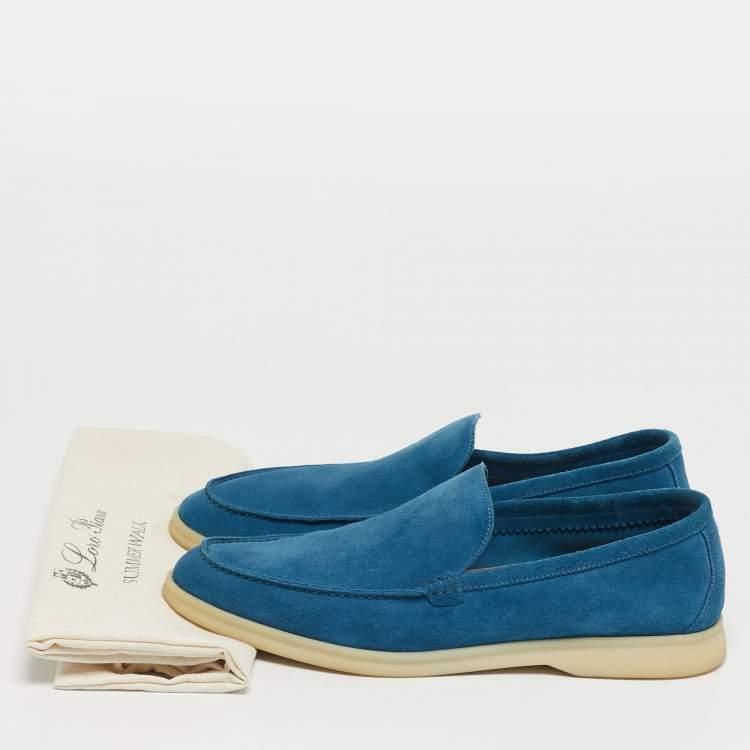 Pre Owned Loro Piana Blue Suede Summer Walk Loafers Size 42