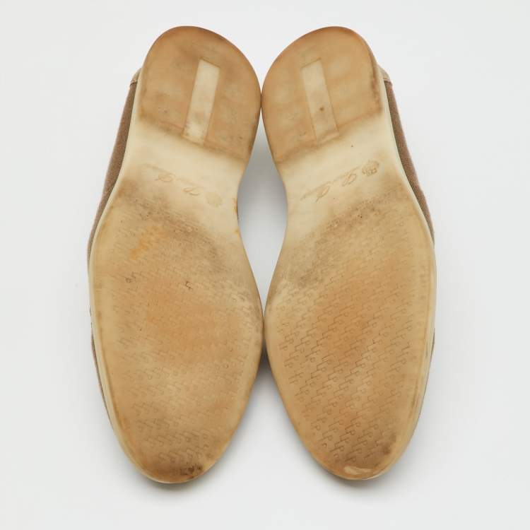 Pre Owned Loro Piana Khaki Brown Knit Fabric and Suede Open Walk Slip On Loafers Size 42