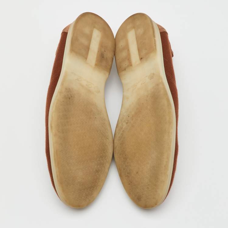 Pre Owned Loro Piana Rust Brown Knit Fabric and Suede Open Walk Slip On Loafers Size 41