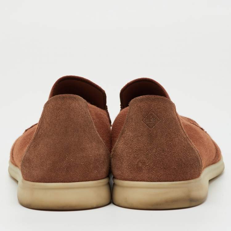 Pre Owned Loro Piana Rust Brown Knit Fabric and Suede Open Walk Slip On Loafers Size 41