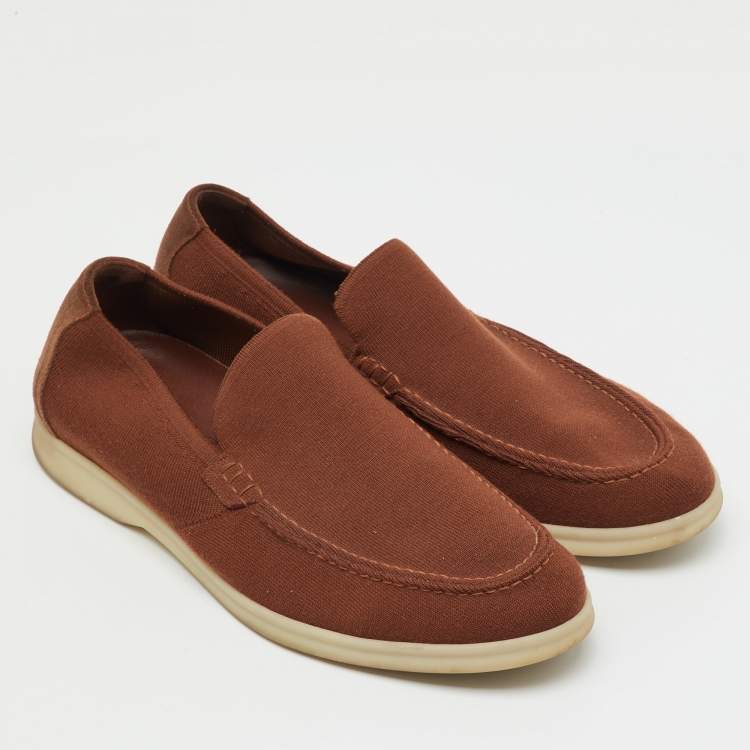 Pre Owned Loro Piana Rust Brown Knit Fabric and Suede Open Walk Slip On Loafers Size 41