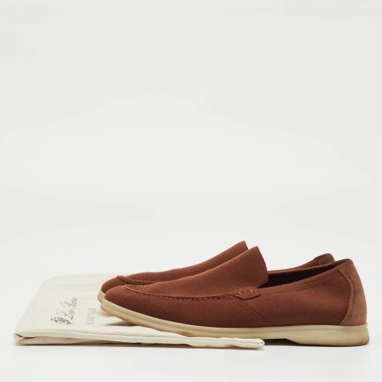 Pre Owned Loro Piana Rust Brown Knit Fabric and Suede Open Walk Slip On Loafers Size 41