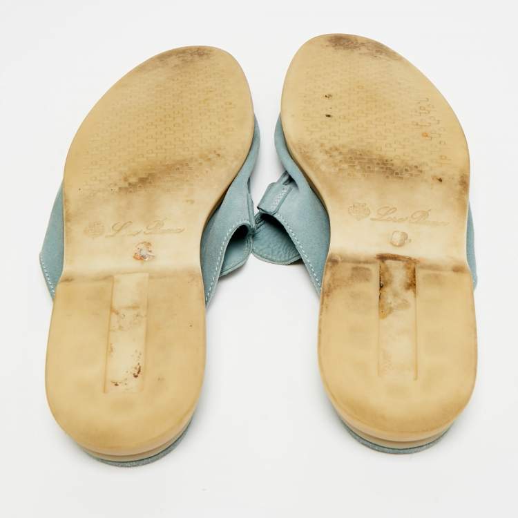 Pre Owned Loro Piana Babouche Charms Walk Size 41 Blue Suede Mules