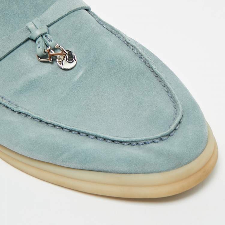 Pre Owned Loro Piana Babouche Charms Walk Size 41 Blue Suede Mules