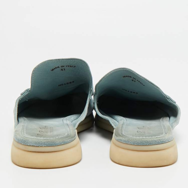 Pre Owned Loro Piana Babouche Charms Walk Size 41 Blue Suede Mules