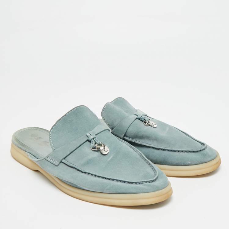 Pre Owned Loro Piana Babouche Charms Walk Size 41 Blue Suede Mules