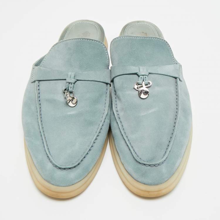 Pre Owned Loro Piana Babouche Charms Walk Size 41 Blue Suede Mules