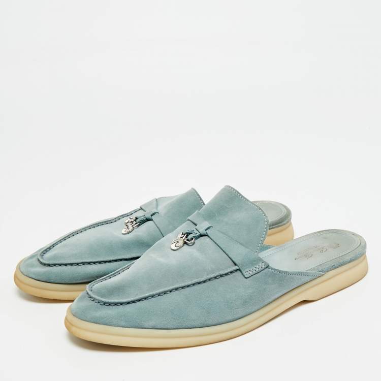 Pre Owned Loro Piana Babouche Charms Walk Size 41 Blue Suede Mules