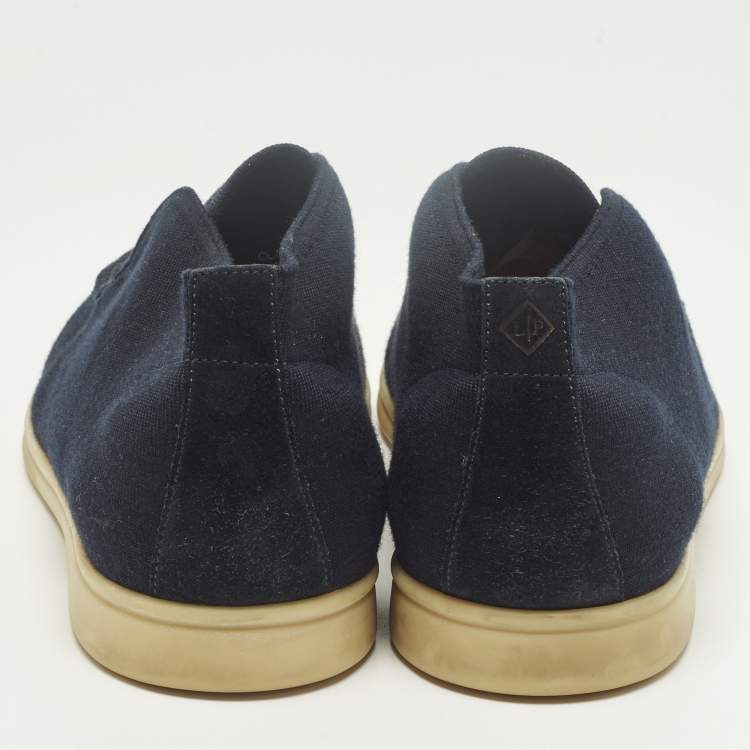 Pre Owned Loro Piana Open Walk Size 42 Navy Blue Knit Fabric Ankle Length Boots