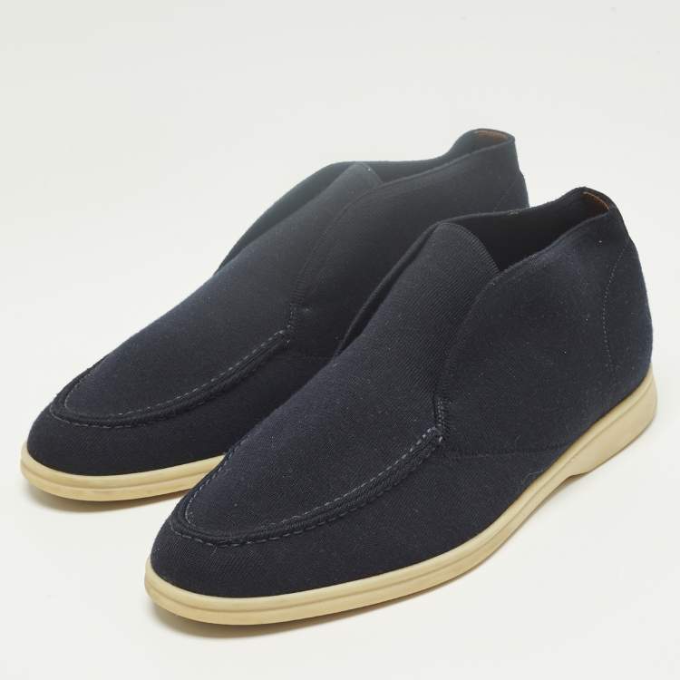 Pre Owned Loro Piana Open Walk Size 42 Navy Blue Knit Fabric Ankle Length Boots