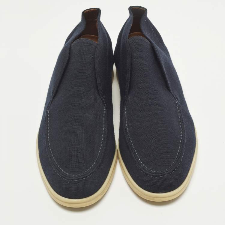 Pre Owned Loro Piana Open Walk Size 42 Navy Blue Knit Fabric Ankle Length Boots