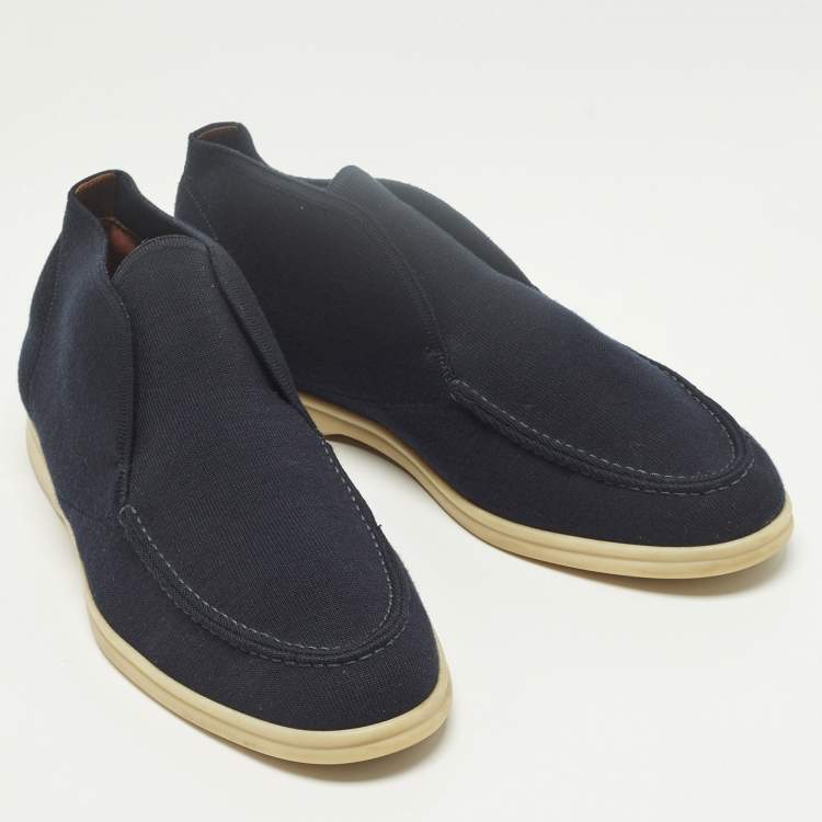 Pre Owned Loro Piana Open Walk Size 42 Navy Blue Knit Fabric Ankle Length Boots