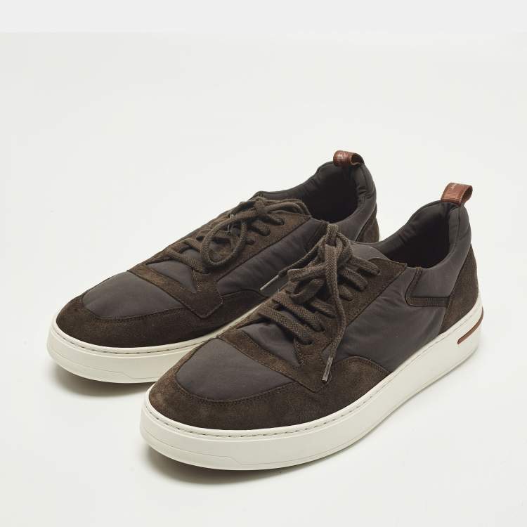 Pre Owned Loro Piana Week End Walk Size 42.5 Brown Neoprene and Suede Lace Up Sneakers