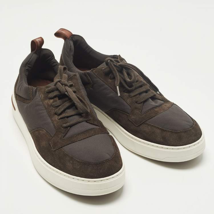 Pre Owned Loro Piana Week End Walk Size 42.5 Brown Neoprene and Suede Lace Up Sneakers
