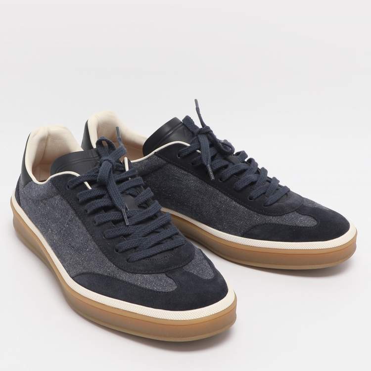 Pre Owned Loro Piana Tennis Walk Size 42.5 Blue Denim and Suede Low Top Sneakers