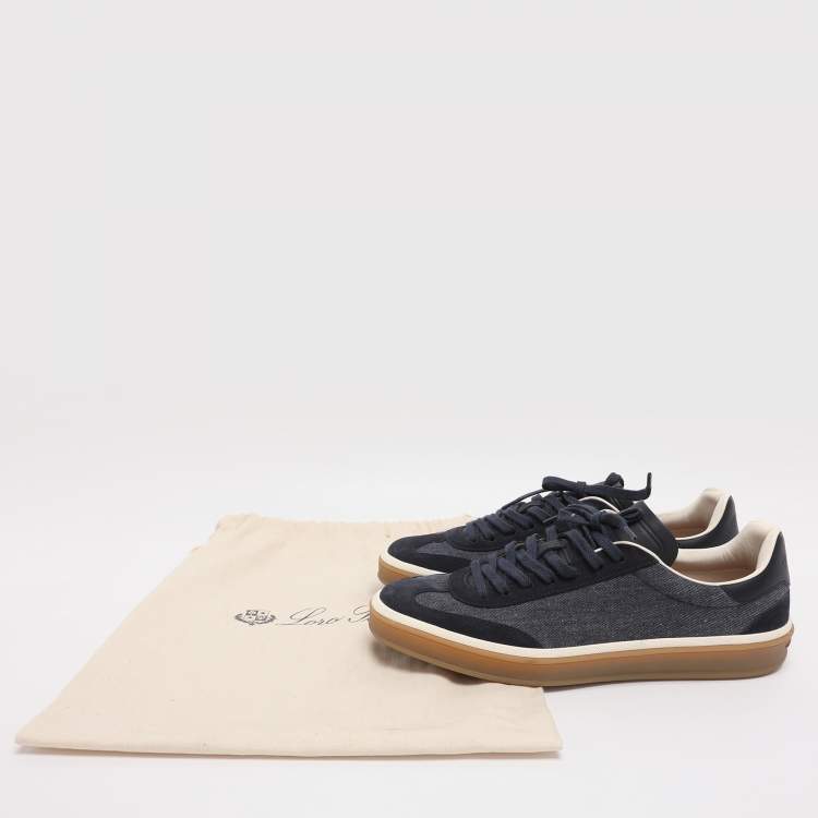 Pre Owned Loro Piana Tennis Walk Size 42.5 Blue Denim and Suede Low Top Sneakers