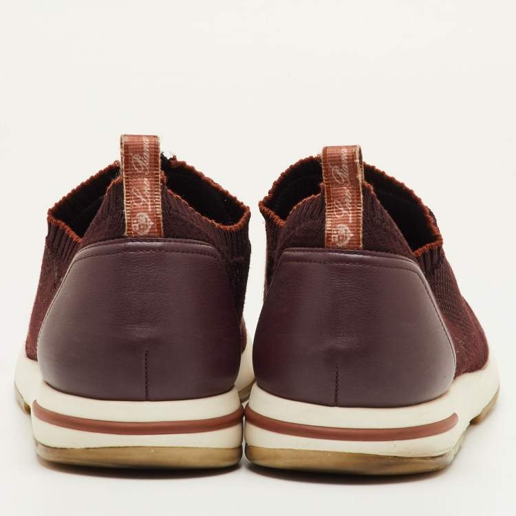 Pre Owned Loro Piana 360 LP Flexy Walk Size 46 Dark Brown Knit Fabric Slip On Sneakers