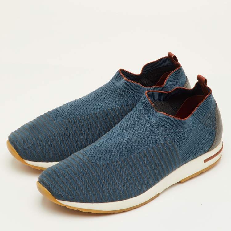 Pre Owned Loro Piana 360 LP Flexy Walk Size 46 Blue Knit Fabric Slip On Sneakers