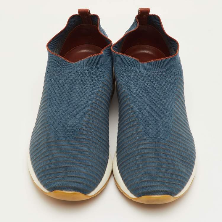 Pre Owned Loro Piana 360 LP Flexy Walk Size 46 Blue Knit Fabric Slip On Sneakers