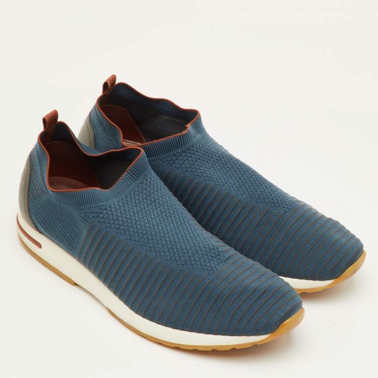 Pre Owned Loro Piana 360 LP Flexy Walk Size 46 Blue Knit Fabric Slip On Sneakers