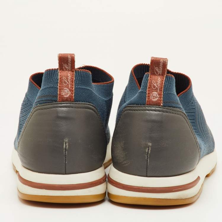 Pre Owned Loro Piana 360 LP Flexy Walk Size 46 Blue Knit Fabric Slip On Sneakers