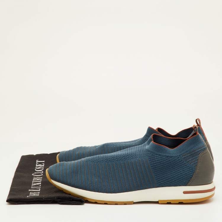 Pre Owned Loro Piana 360 LP Flexy Walk Size 46 Blue Knit Fabric Slip On Sneakers
