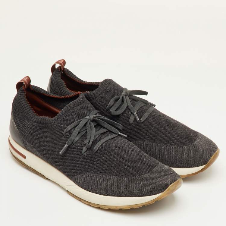 مملوكة مسبقًا Loro Piana 360 LP Flexy Walk Size 46 Dark Grey Knit Fabric Low Top Sneakers