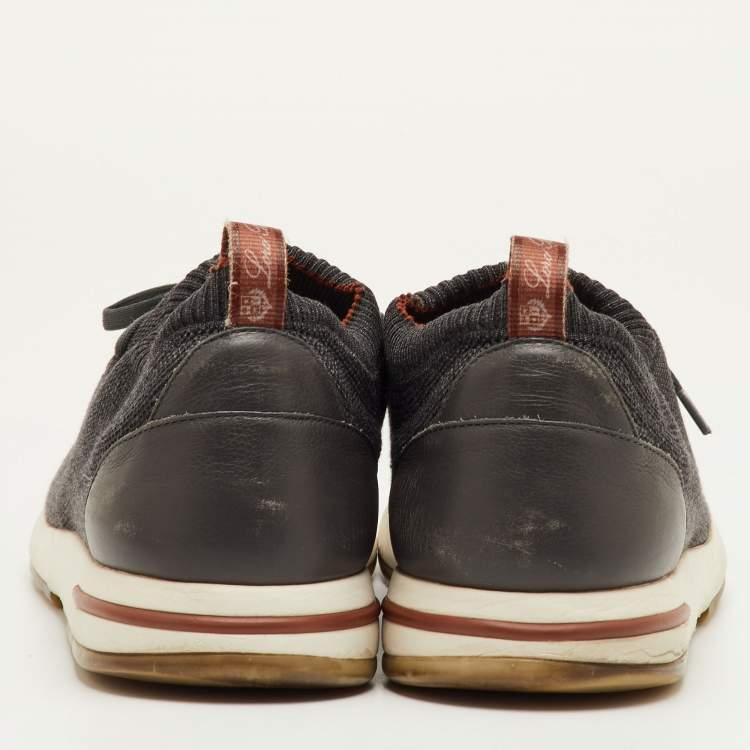 مملوكة مسبقًا Loro Piana 360 LP Flexy Walk Size 46 Dark Grey Knit Fabric Low Top Sneakers